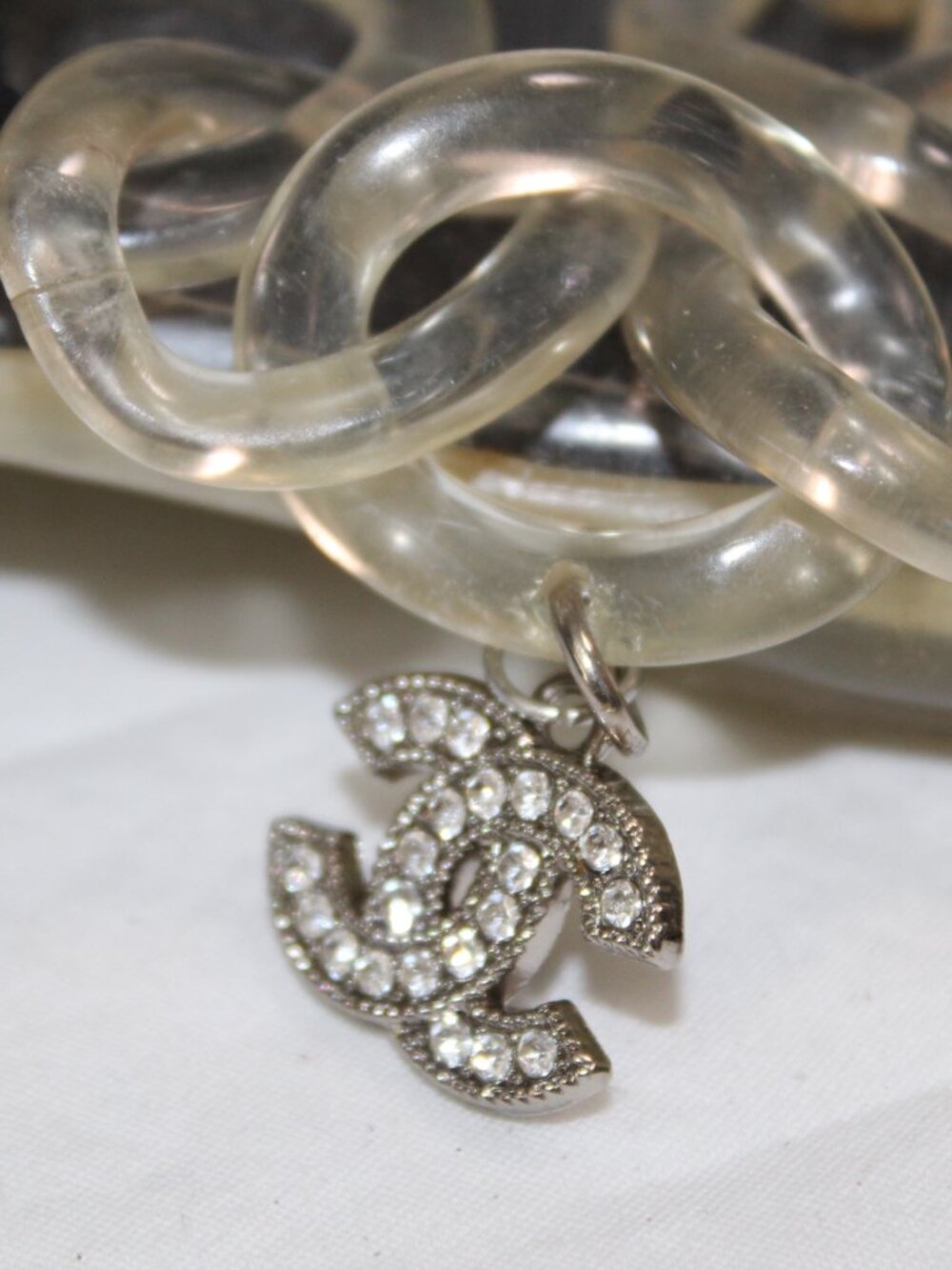 Chanel Jelly Chain Clear CC Studded Charm Thong Sandals 37.5 US 7.5 9.25 Insole - Picture 3 of 8